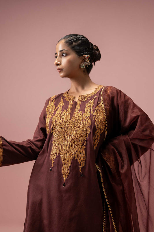 Regal Mulberry - Maroon Pheran Set