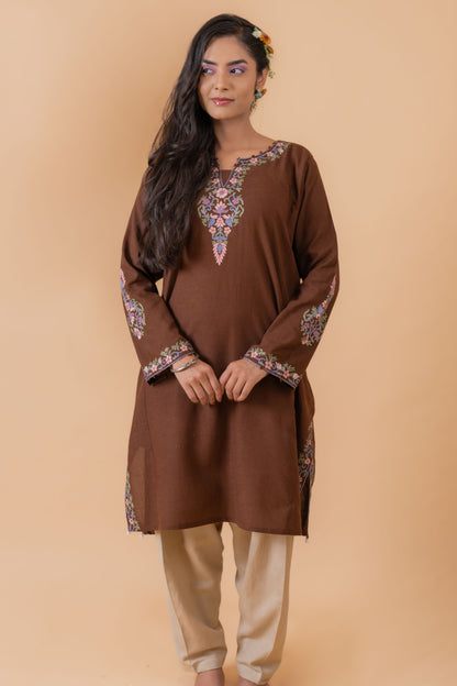 Velvet Earth - Brown & Beige Pheran Set