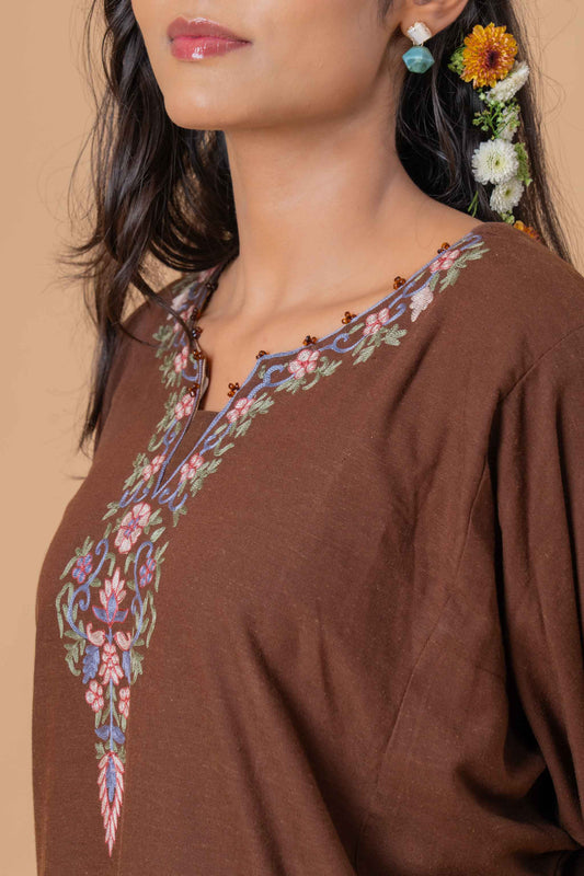 Velvet Earth - Brown & Beige Pheran Set