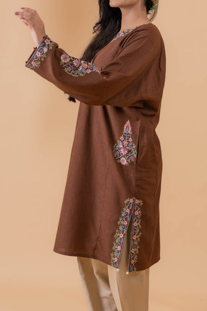 Velvet Earth - Brown & Beige Pheran Set