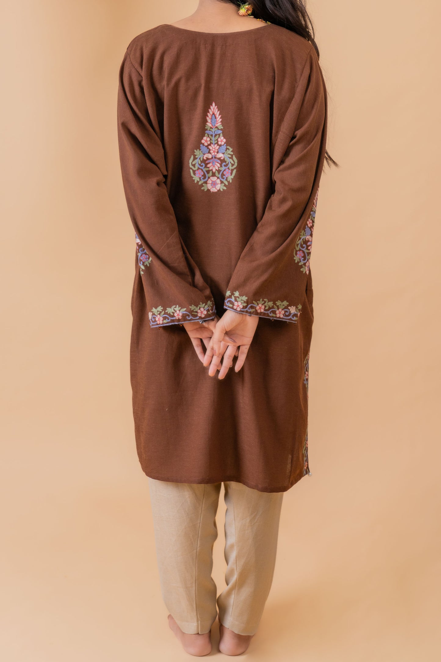 Velvet Earth - Brown & Beige Pheran Set