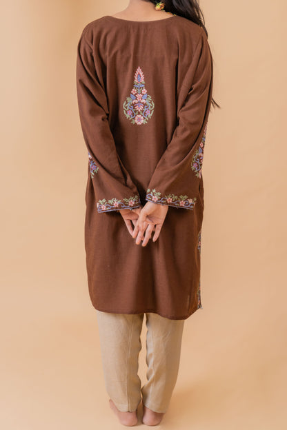 Velvet Earth - Brown & Beige Pheran Set