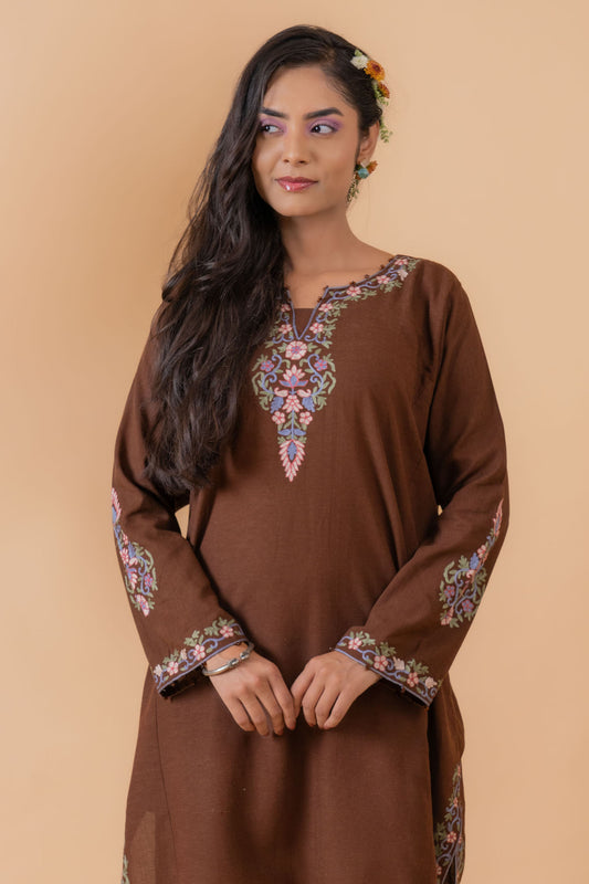 Velvet Earth - Brown & Beige Pheran Set