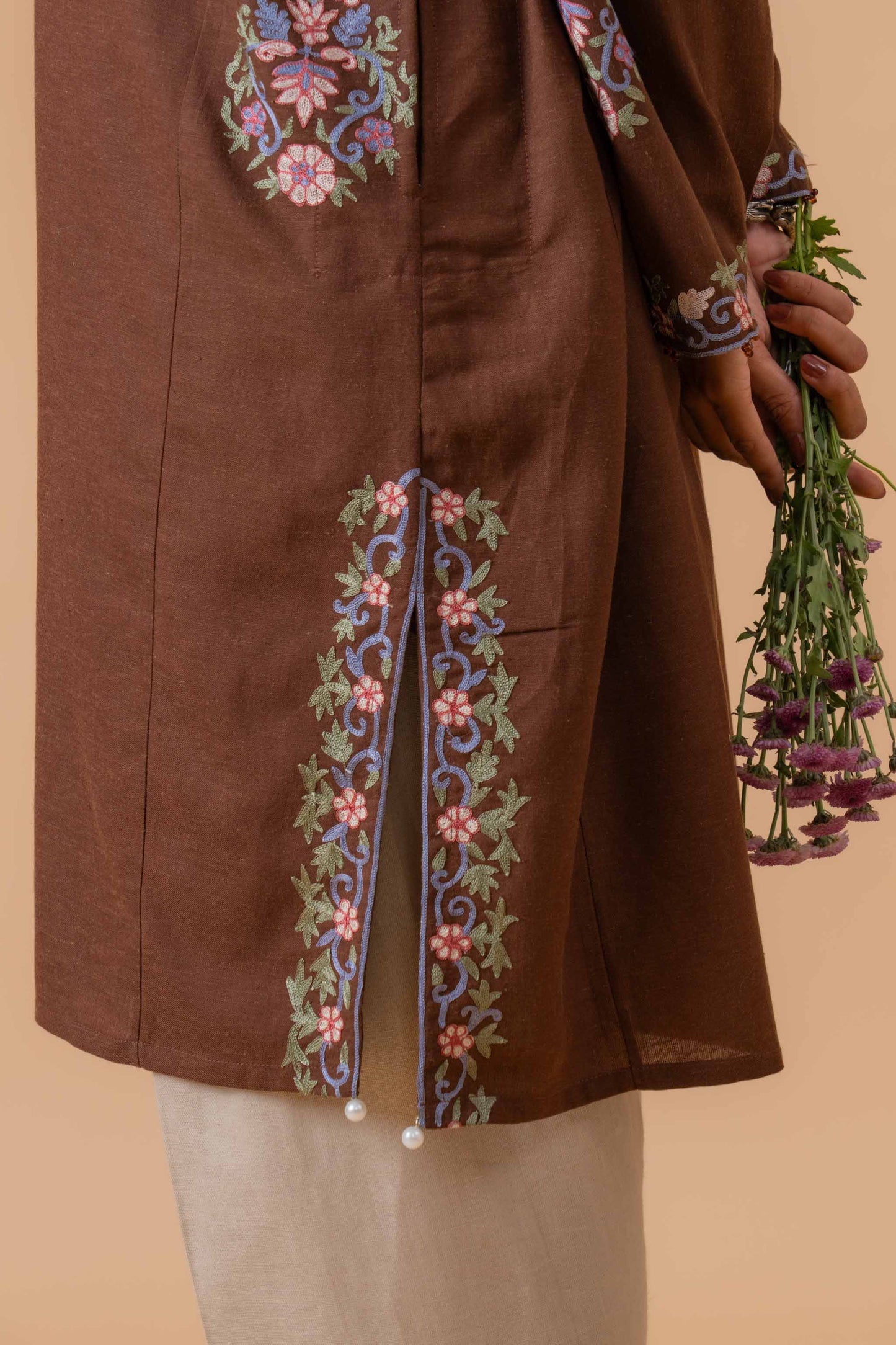 Velvet Earth - Brown & Beige Pheran Set