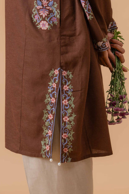 Velvet Earth - Brown & Beige Pheran Set