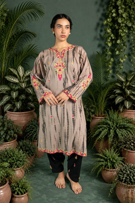 Brunia - Light Brown Tie n Dye Pheran Set