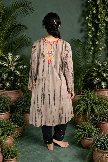 Brunia - Light Brown Tie n Dye Pheran Set