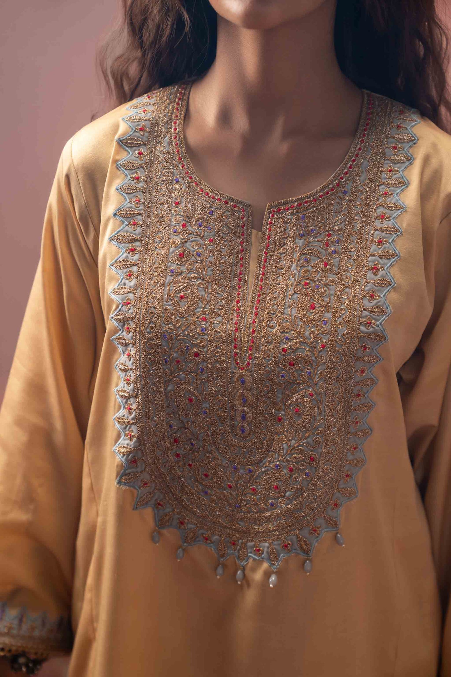 Sunkissed Grace - Light Gold Pheran Set