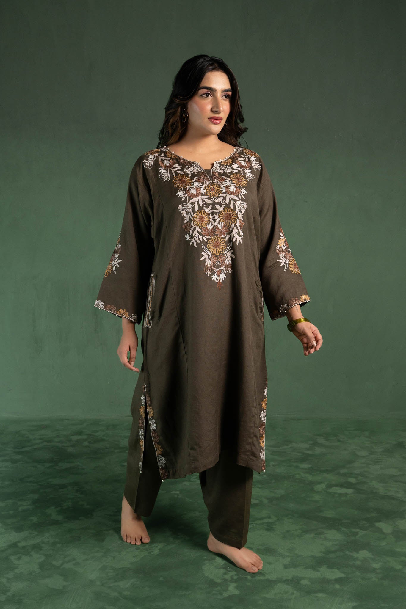 Euphorbia - Moss Green Pheran Set