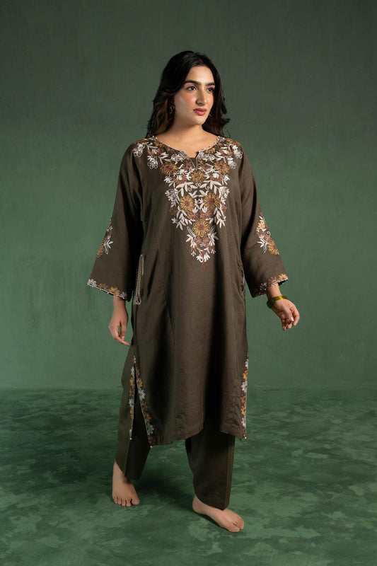 Euphorbia - Moss Green Pheran Set