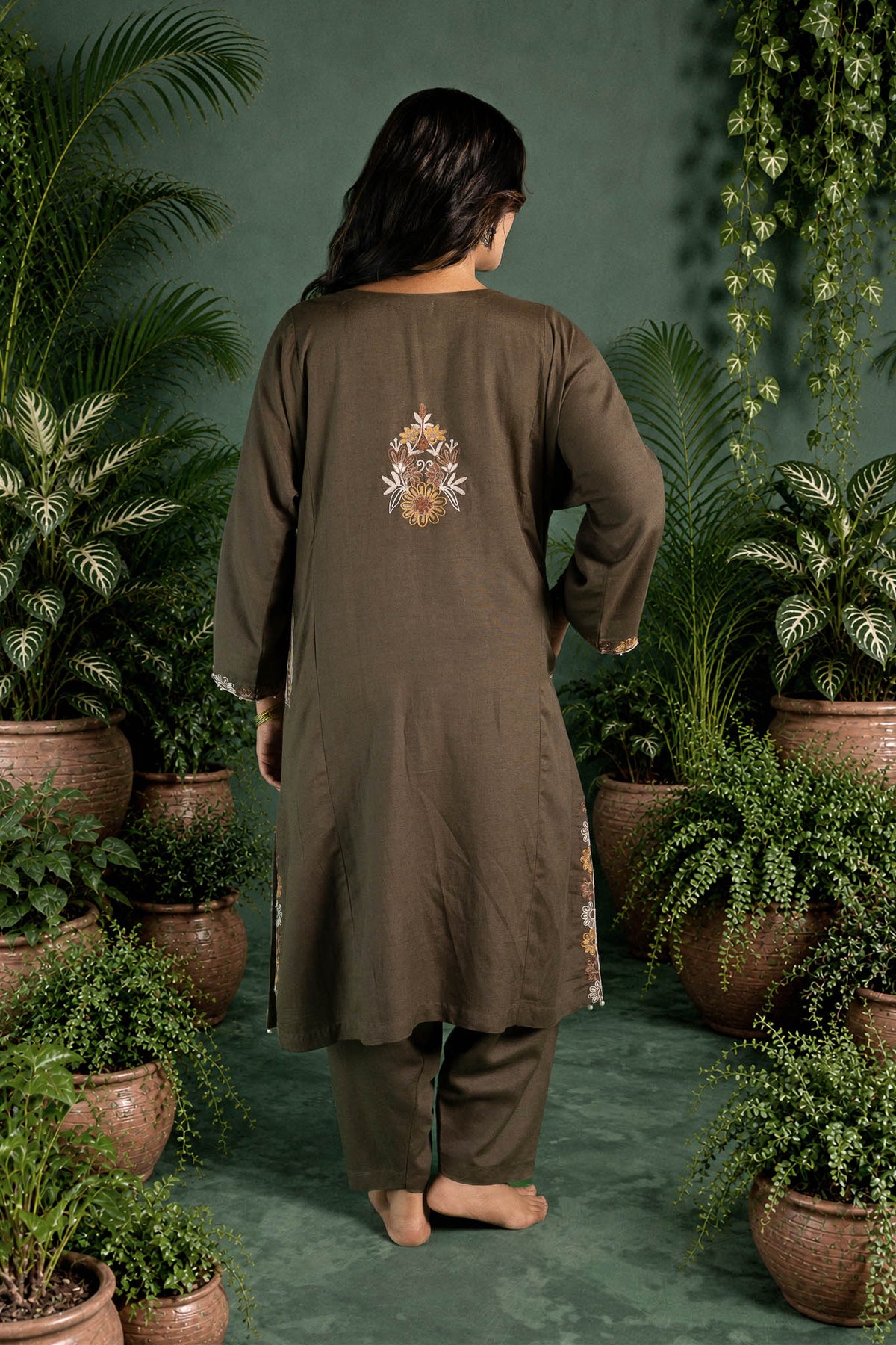 Euphorbia - Moss Green Pheran Set