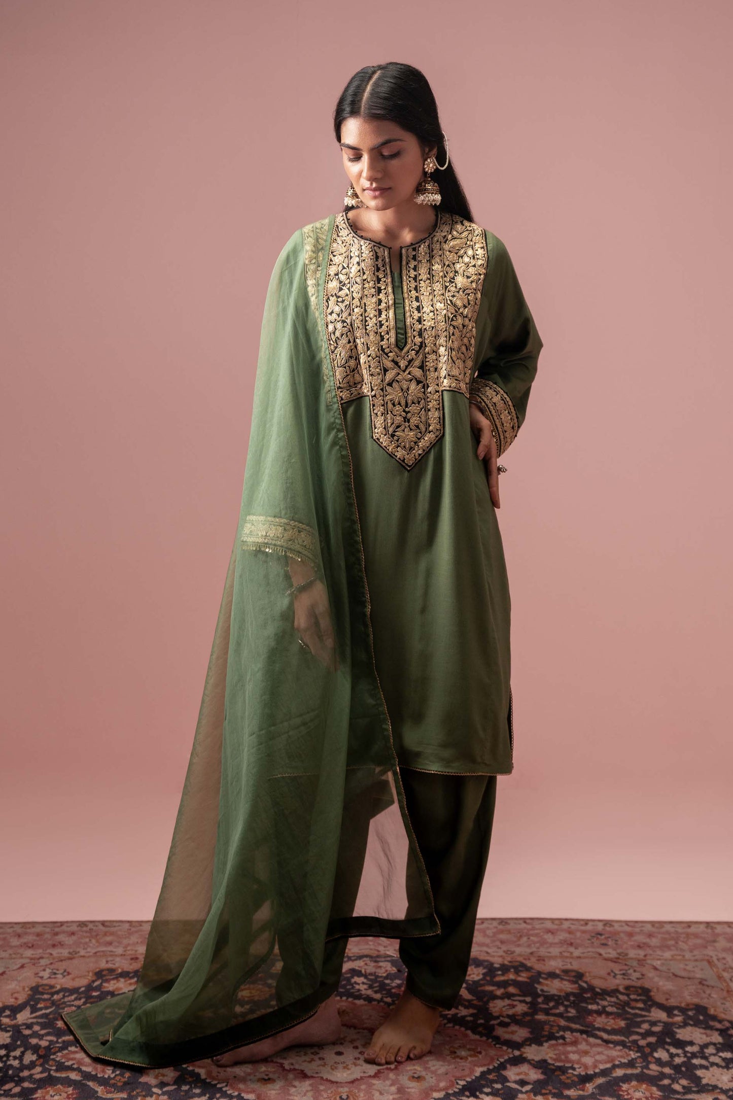Spring Fern - Green Pheran Set