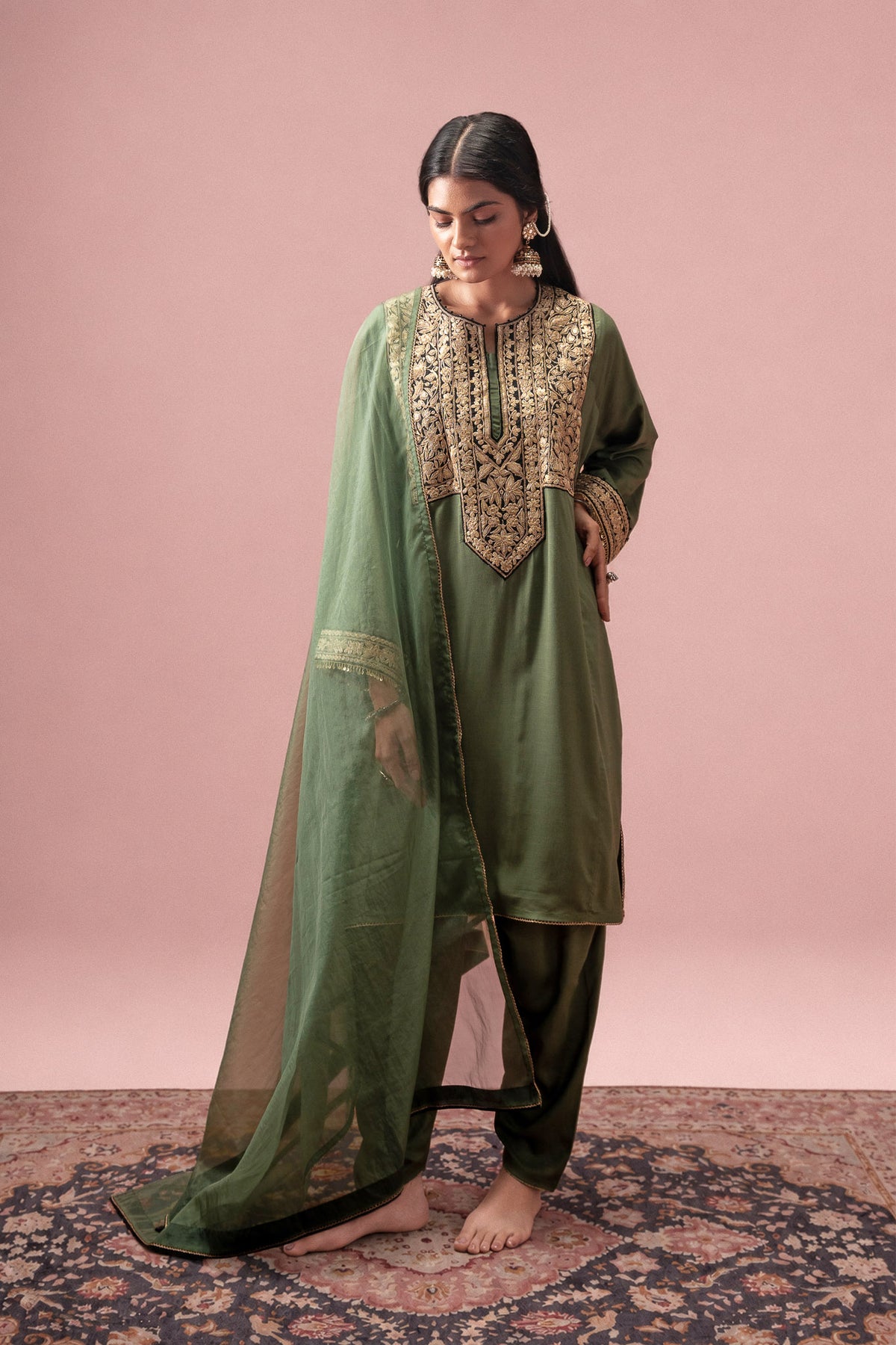 Spring Fern - Green Pheran Set