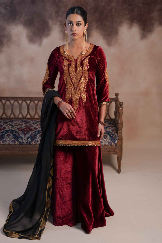 Rosella - Maroon Sharara Set