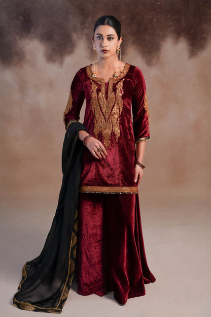 Rosella - Maroon Sharara Set