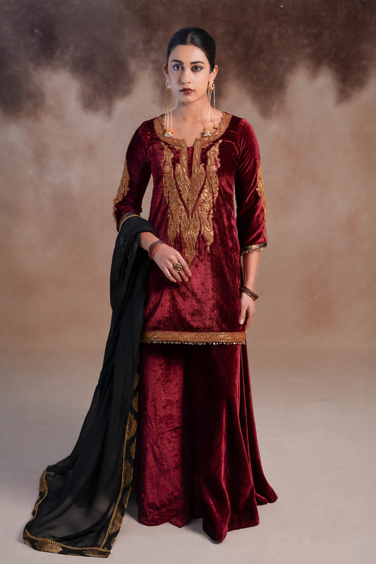 Rosella - Maroon Sharara Set