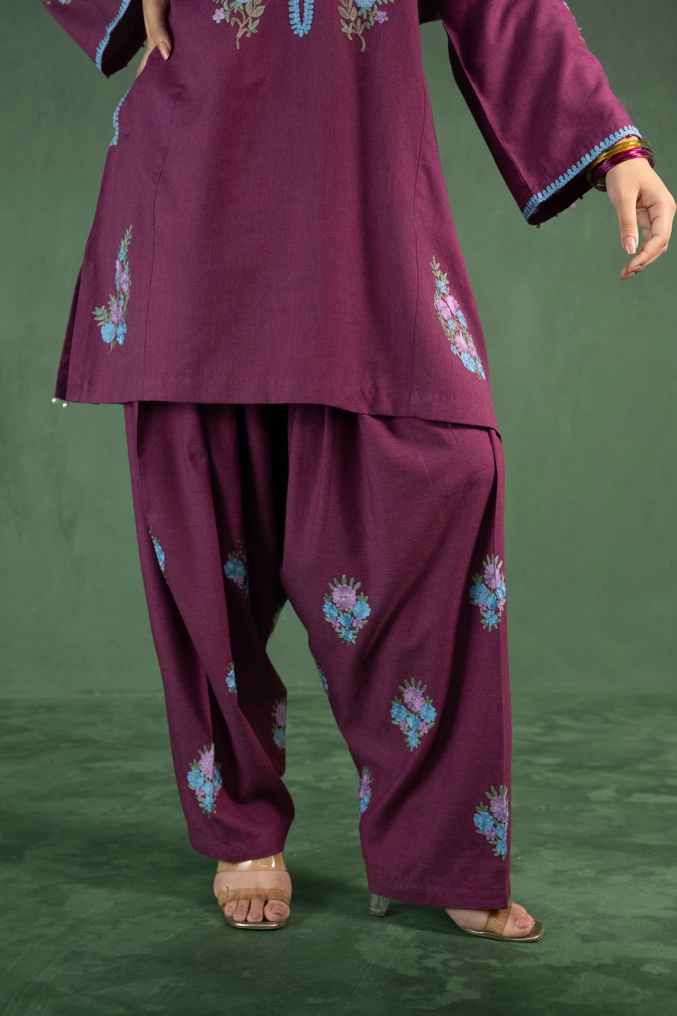 Verbena - Deep Plum Pheran & Farshi Salwar Set