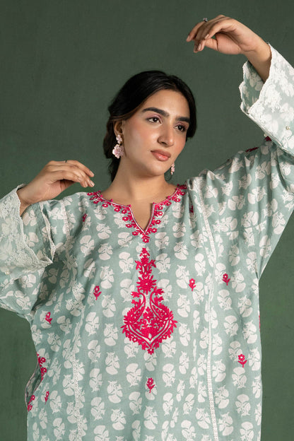 Delphinium - Turquoise Green Pheran Set