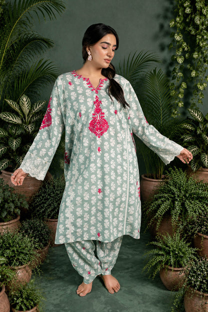 Delphinium - Turquoise Green Pheran Set