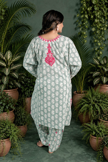 Delphinium - Turquoise Green Pheran Set